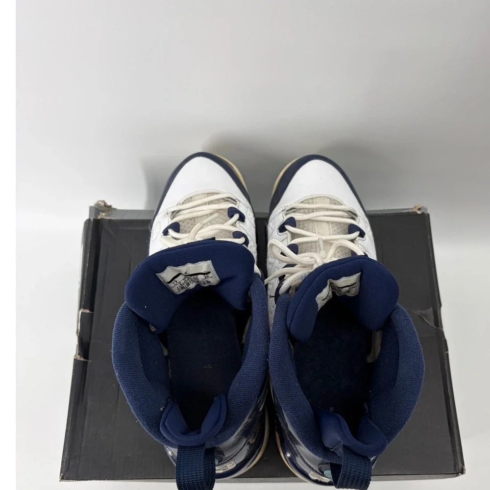 Air Jordan 9 Retro GS White University Blue Navy Sneakers 302359-145 size 7Y